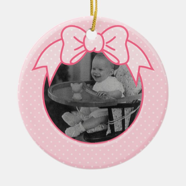 Pink Bow Frame Ceramic Ornament (Front)