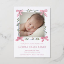 Pink Bow Frame Christmas Baby Announcement