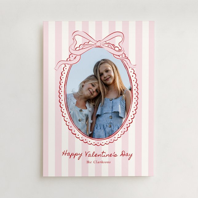 Pink Bow Frame Valentine’s Day Photo Card (Creator Uploaded)