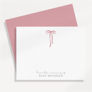 PINK Bow, from the nursery of, thank you card
