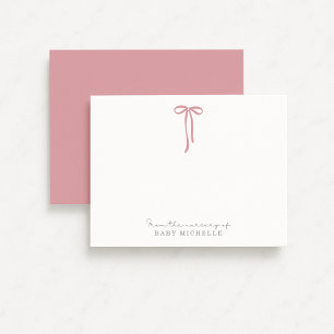 PINK Bow, from the nursery of, thank you card