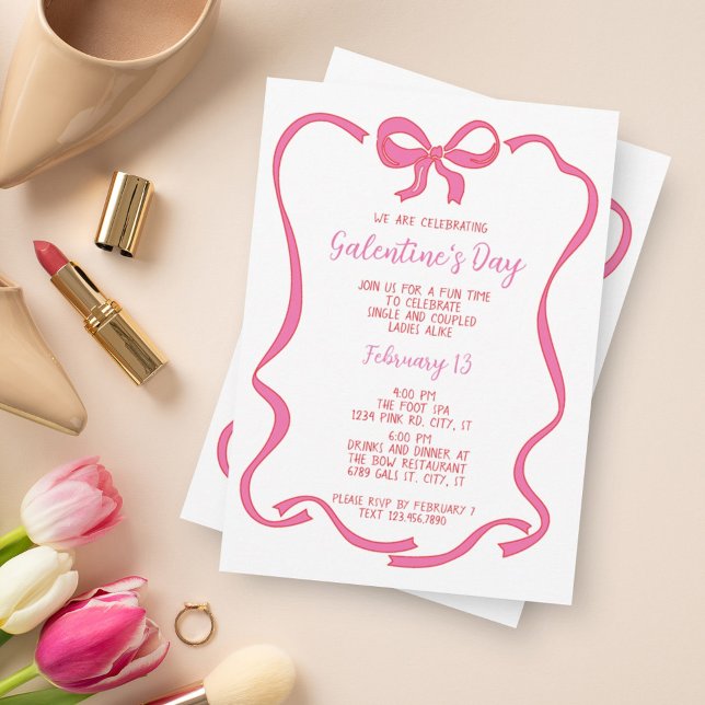 Pink Bow Galentine's Day Valentine's Day Invitation (Creator Uploaded)