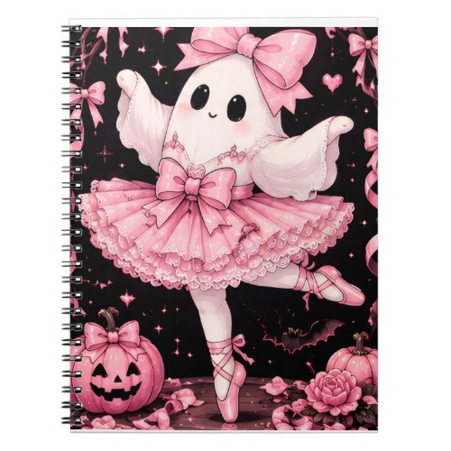 Pink Bow Ghost Ballerina Coquette Halloween Notebook