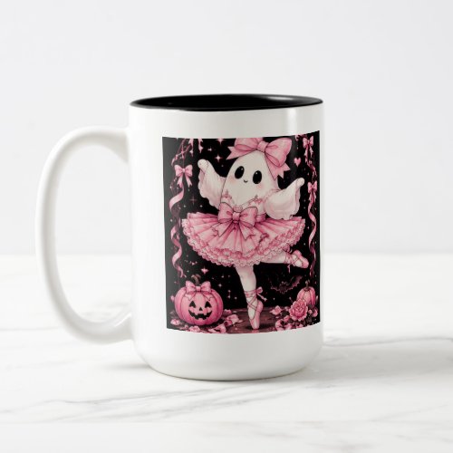 Pink Bow Ghost Ballerina Coquette Halloween Two-Tone Coffee Mug