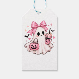 Pink Bow Ghost Coquette Halloween Gift Tags