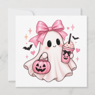 Pink Bow Ghost Coquette Halloween Invitation