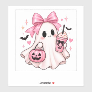 Pink Bow Ghost Coquette Halloween Sticker
