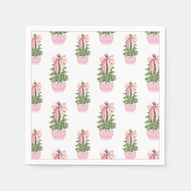 Pink Bow Ginger Jar Christmas Tree Napkins (Front)