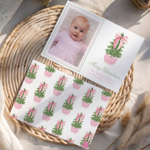 Pink Bow Ginger Jar Christmas Tree Photo Holiday Card