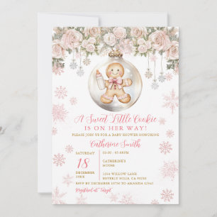 Pink Bow Gingerbread Christmas Cookies Baby Shower Invitation
