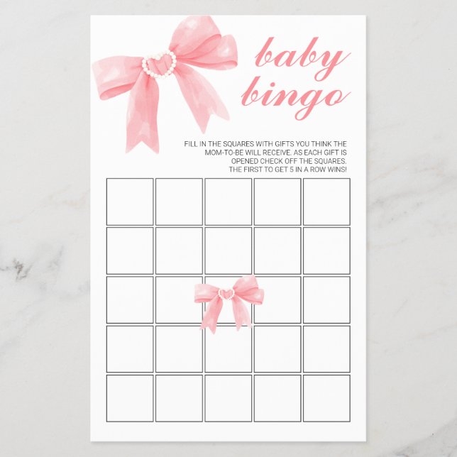 Pink Bow Gingham Baby Shower Bingo Flyer (Front)