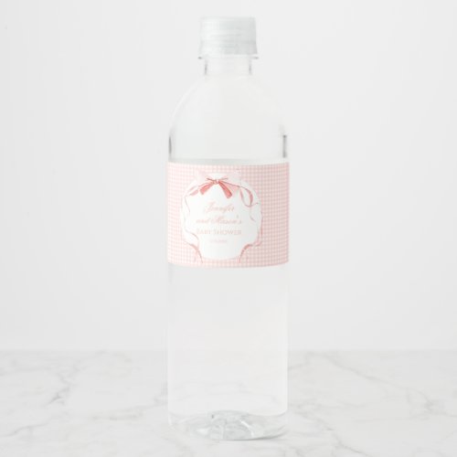 Pink bow gingham baby shower water bottle labels