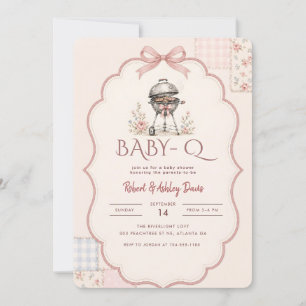 Pink Bow Gingham Barbecue Baby Q Baby Shower Invitation