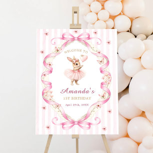 Pink Bow Gingham Bunny 1st Birthday Welcome Foam Board