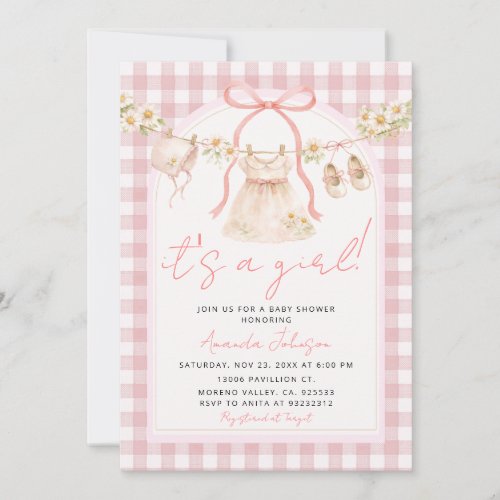 Pink Bow Gingham Daisy Clothesline I