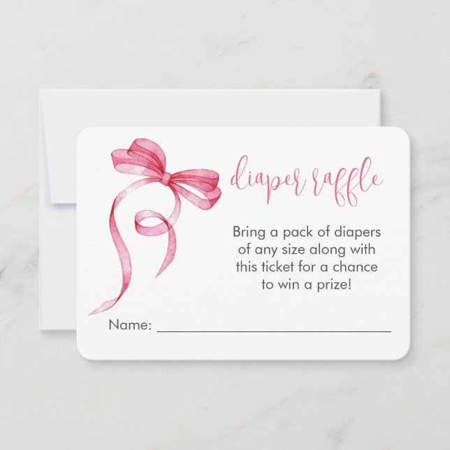 Pink Bow Gingham Diaper Raffle Enclosure  Card (Front)