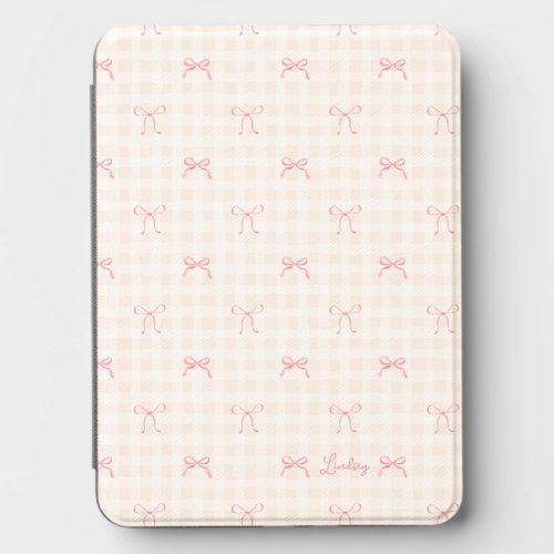 Pink Bow Gingham Personalized Name Kindle Cover