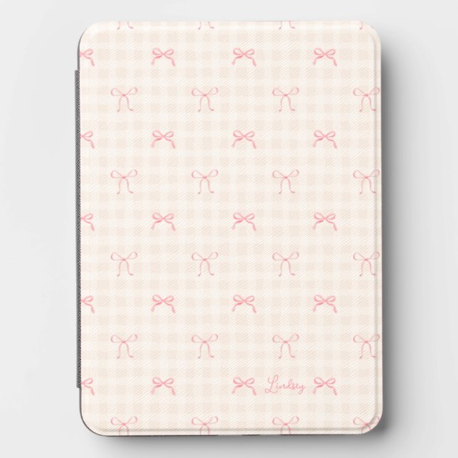Pink Bow Gingham Personalized Name Kindle Cover (Front)