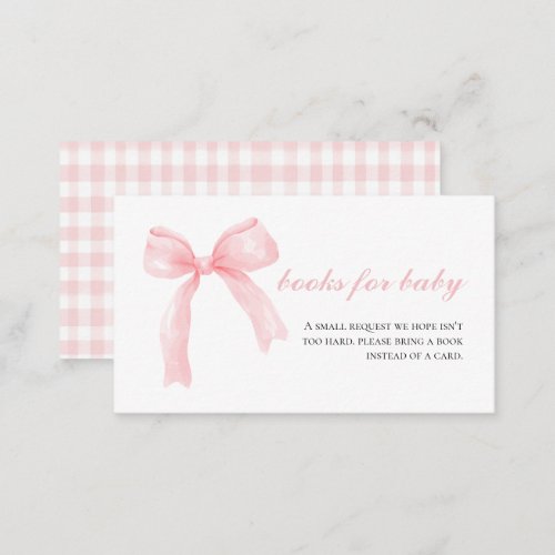 Pink bow gingham preppy baby shower books for baby enclosure card