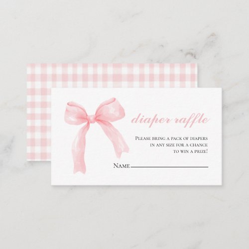 Pink bow gingham preppy baby shower Diaper Raffle Enclosure Card