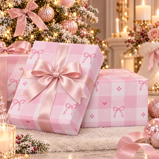 Pink Bow Gingham Seamless Pattern | Cute Feminine Wrapping Paper (Pink Bow Gingham Seamless Pattern | Cute Feminine Wrapping Paper)