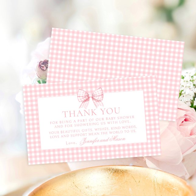 Pink Bow Gingham Sweet Baby Girl Shower Thank You Enclosure Card (Creator Uploaded)