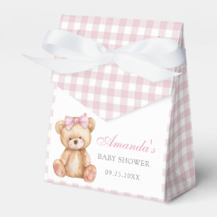 Pink Bow Gingham Teddy Bear Baby Shower Favor Boxes