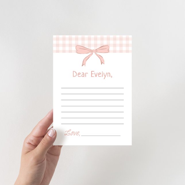 Pink Bow Gingham Time Capsule Note Card (Creator Uploaded)