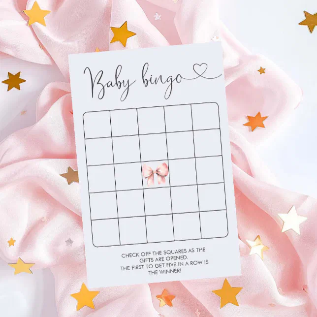 Pink Bow Girl Baby Shower Bingo Game | Zazzle