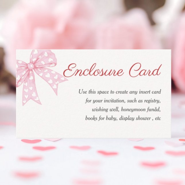 Pink Bow Girl Baby Shower Custom  Enclosure Card (Creator Uploaded)