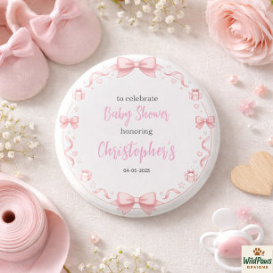 Pink Bow Girl Baby Shower – Cute & Fun Party Button