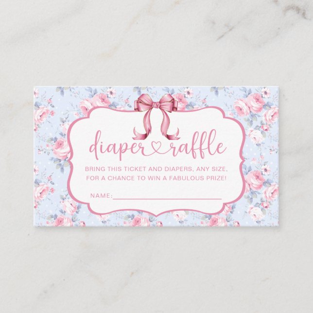 Pink Bow Girl Baby Shower Diaper Raffle Enclosure Card (Front)