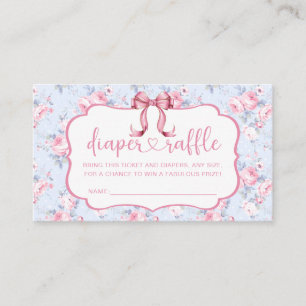 Pink Bow Girl Baby Shower Diaper Raffle Enclosure Card