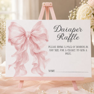 Pink Bow Girl Baby Shower Diaper Raffle Enclosure Card