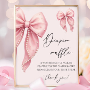 Pink Bow Girl Baby Shower Diaper Raffle Poster