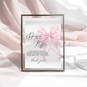Pink Bow Girl Baby Shower Diaper Raffle Poster