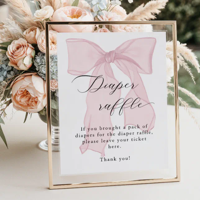 Pink Bow Girl Baby Shower Diaper raffle Poster | Zazzle