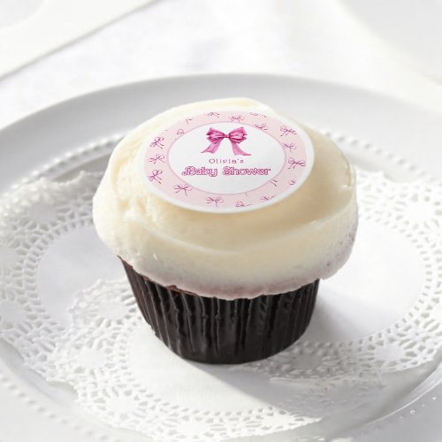 Pink Bow Girl Baby Shower Edible Frosting Rounds