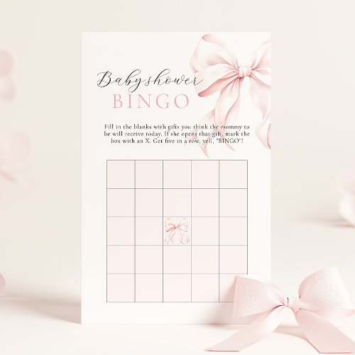 Pink Bow Girl Baby Shower Gift Bingo Activity Game
