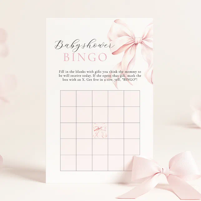 Pink Bow Girl Baby Shower Gift Bingo Activity Game | Zazzle