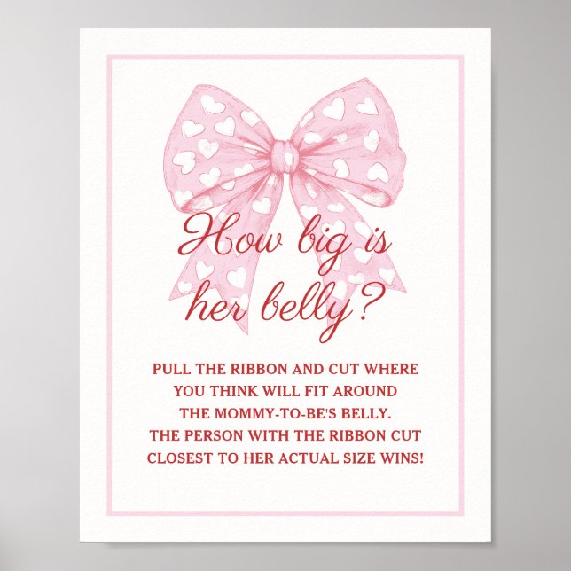 Pink Bow Girl Baby Shower How Big Is Her Belly Poster (Front)