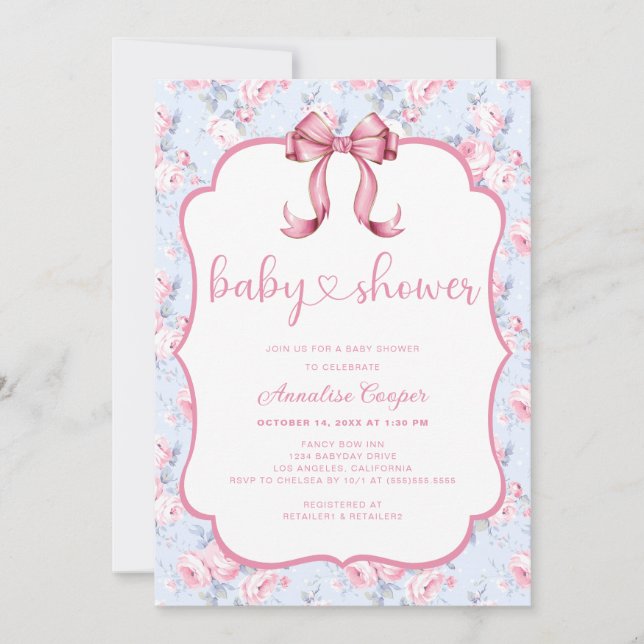 Pink Bow Girl Baby Shower Invitation (Front)