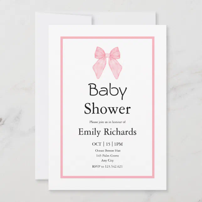 Pink Bow Girl Baby Shower Invitation | Zazzle