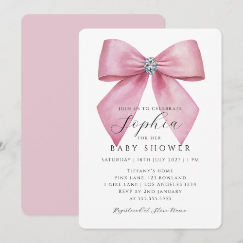 Pink Bow Girl Baby Shower  Invitation