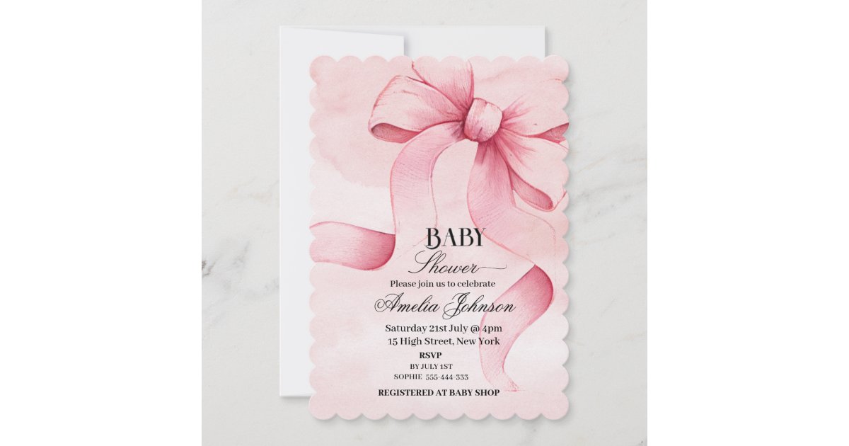 Pink Bow Girl Baby Shower Invitation | Zazzle