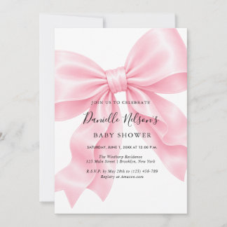 Pink Bow Girl Baby Shower Invitation