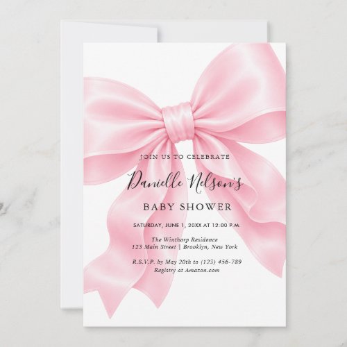 Pink Bow Girl Baby Shower Invitation