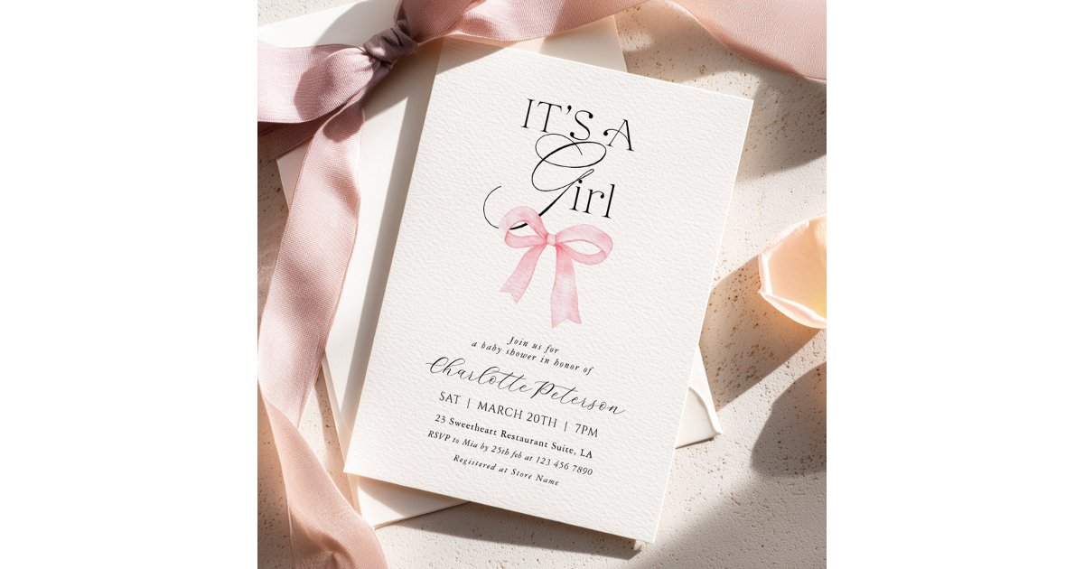 Pink Bow Girl Baby Shower Invitation | Zazzle