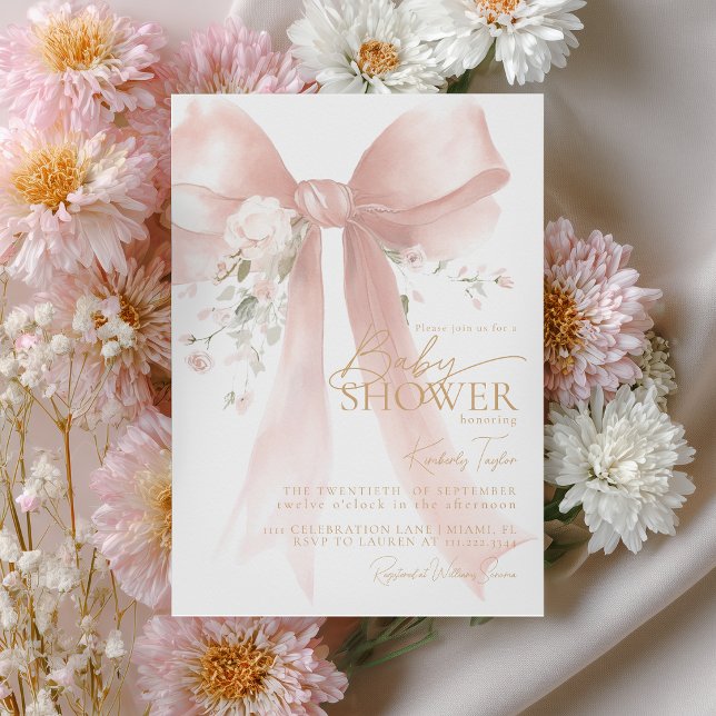 Pink Bow Girl Baby Shower Invitation (Creator Uploaded)