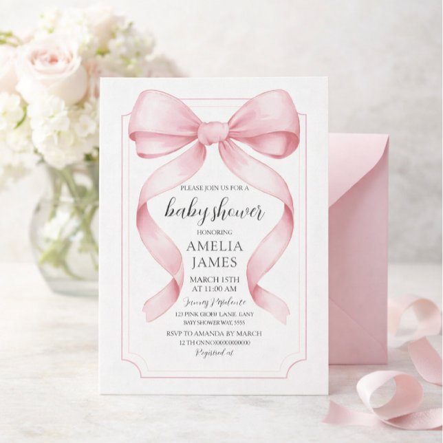 Pink Bow Girl Baby Shower  Invitation (Creator Uploaded)